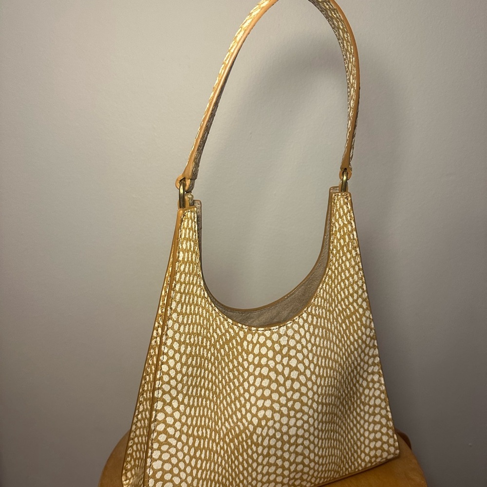STAUD Tan and White Patterned Shoulder Bag
